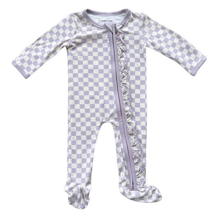 Lavender Checker Bamboo  Footie Romper