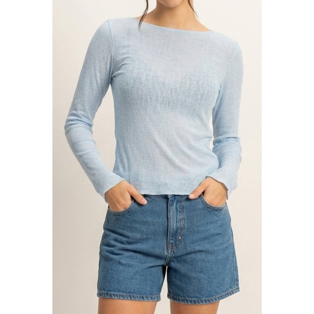Baby Blue Ribbed Long Sleeve Top