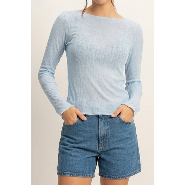 Baby Blue Ribbed Long Sleeve Top