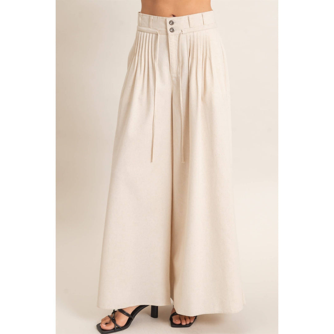 Oatmeal High-Waisted Pintuck Trousers