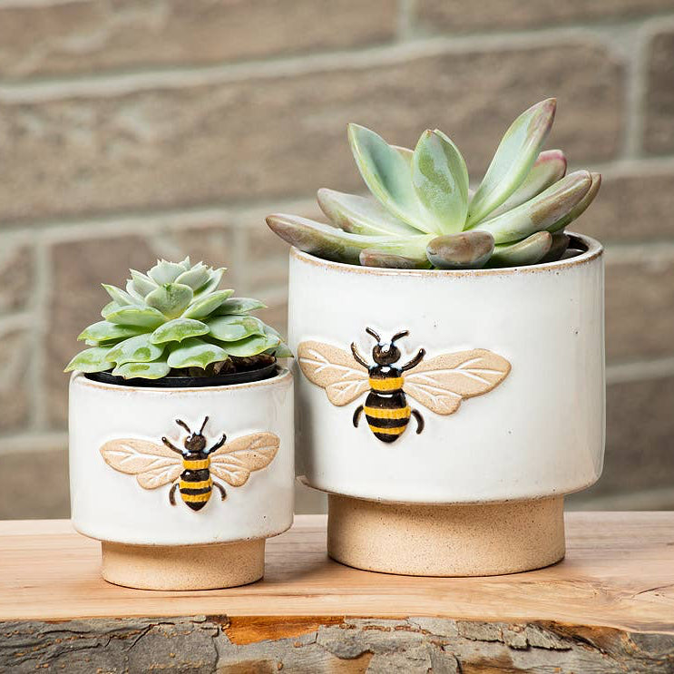 Small Embossed Bee Planter 3"H