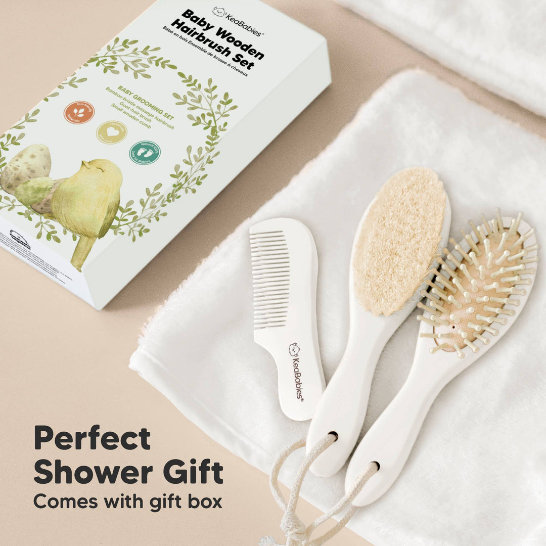 KeaBabies Baby Hair Brush and Comb Set - Vanilla