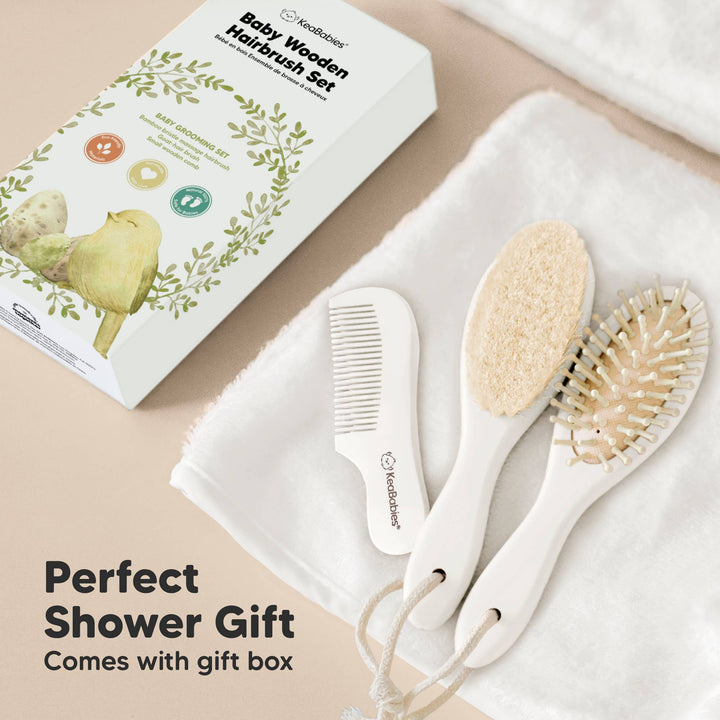 KeaBabies Baby Hair Brush and Comb Set - Vanilla