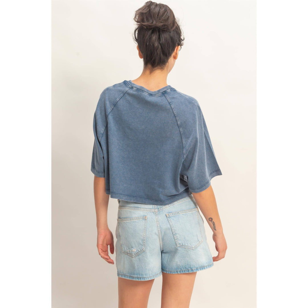 Navy Mineral Washed Cropped Tee