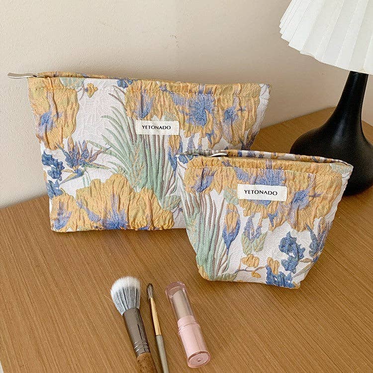 Vintage Floral Embossed Portable Makeup Bag 2 sizes