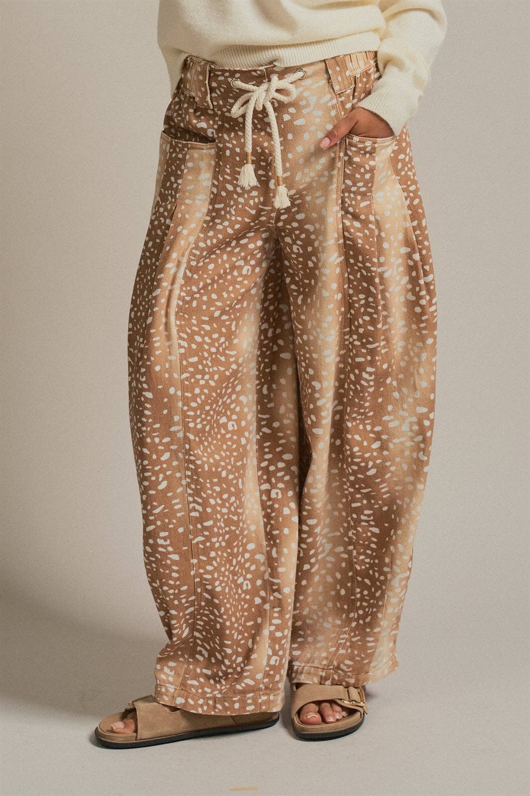 Fawn Print Cotton Twill Barrel Pants