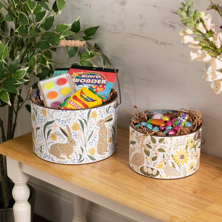 Rabbit Folk Art Bucket Set