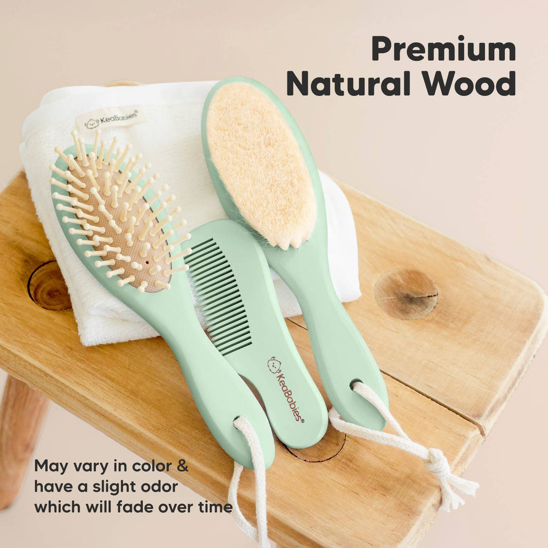 KeaBabies Baby Hair Brush and Comb Set - Sage