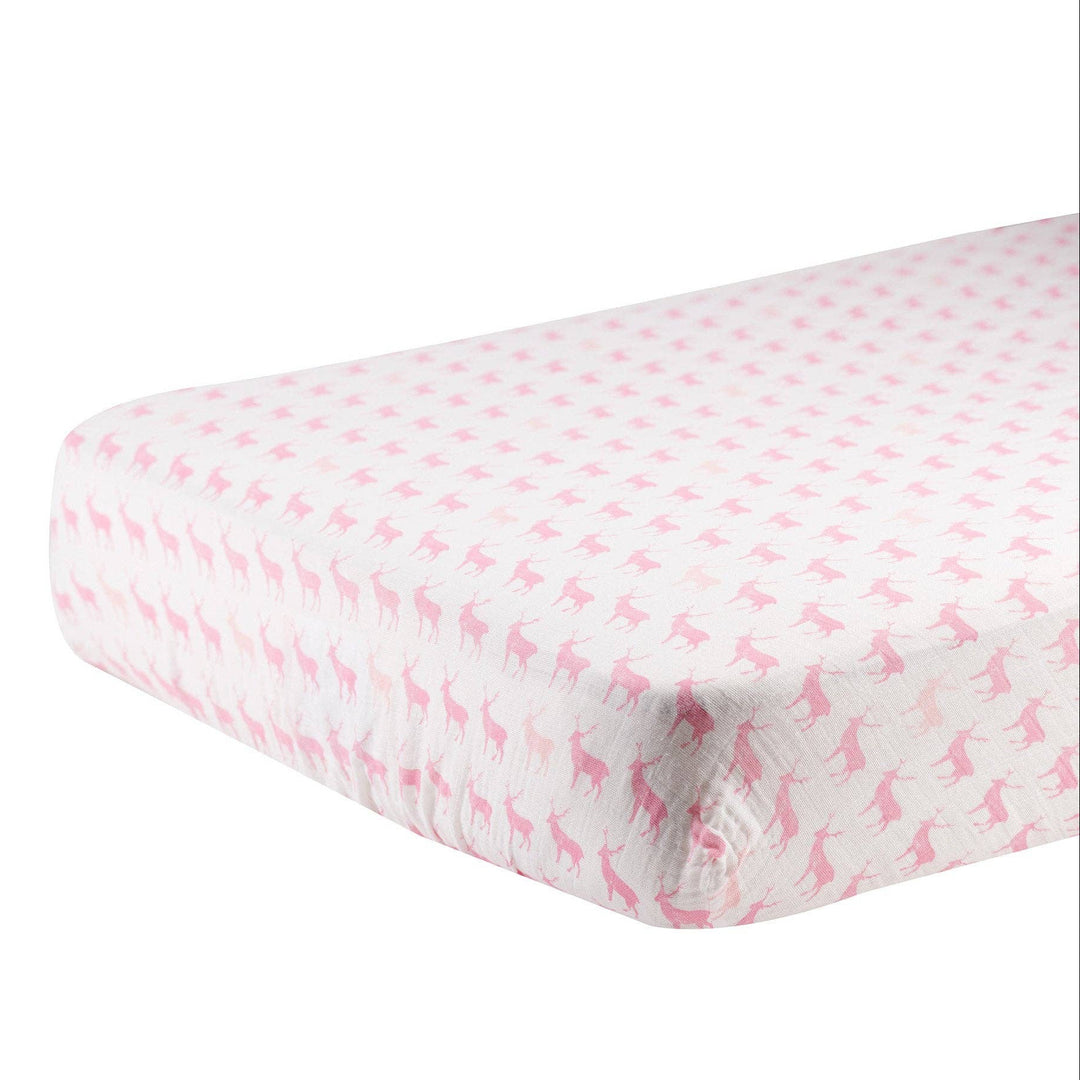 Pink Deer Cotton Muslin Crib Sheet