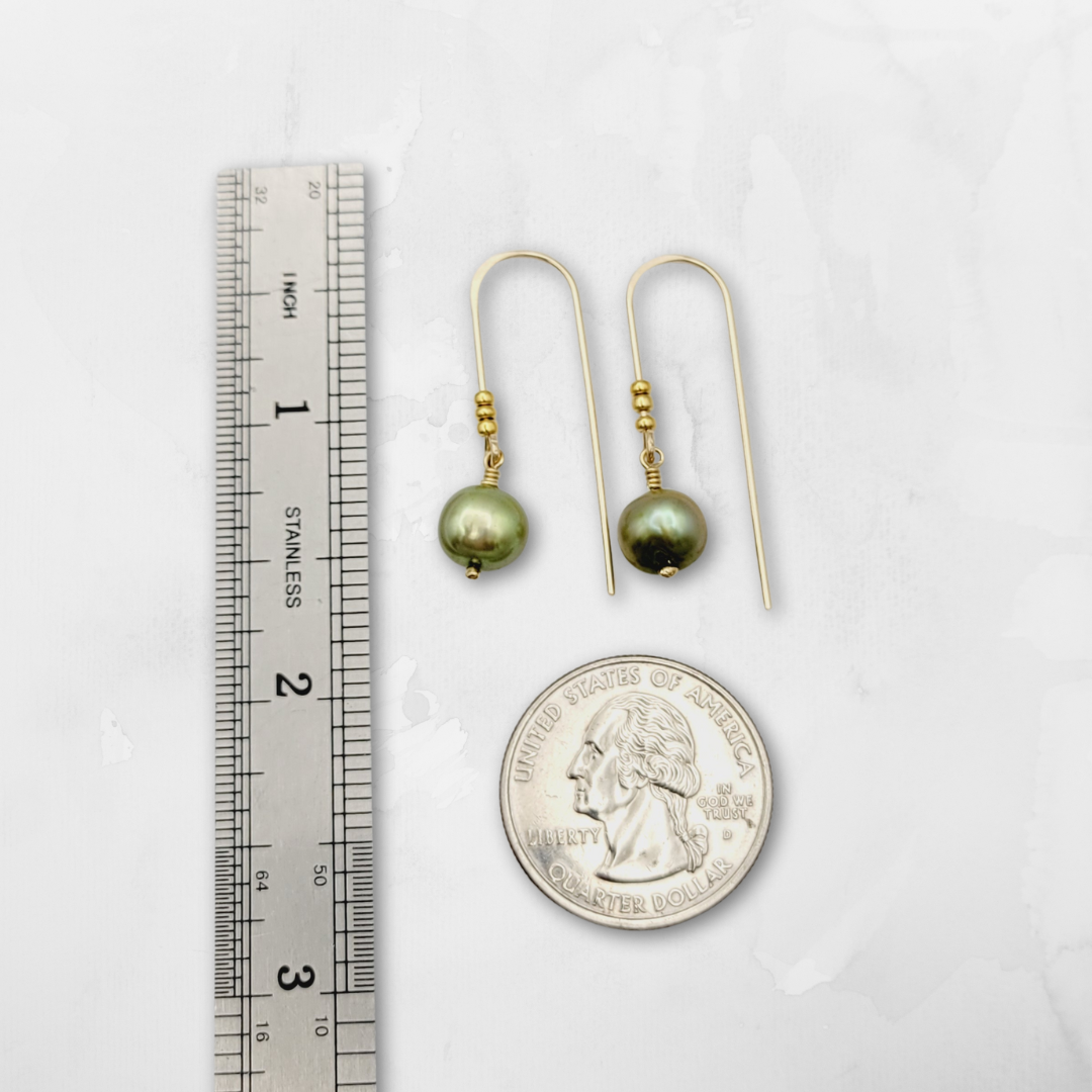 Gold & Lime Green Pearl Threader Earrings