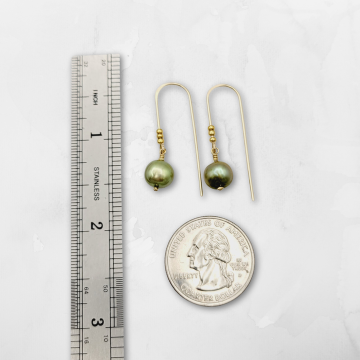 Gold & Lime Green Pearl Threader Earrings