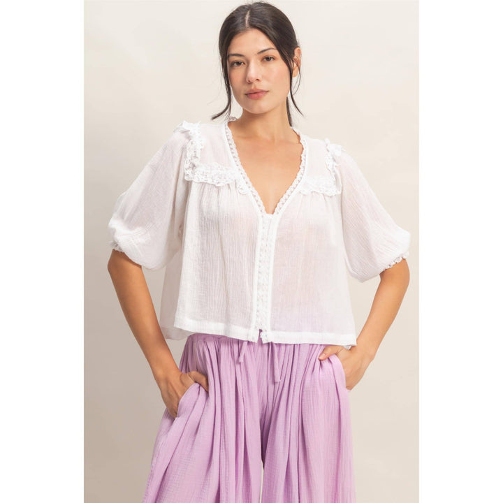 V-Neck Ruffled Lace Top
