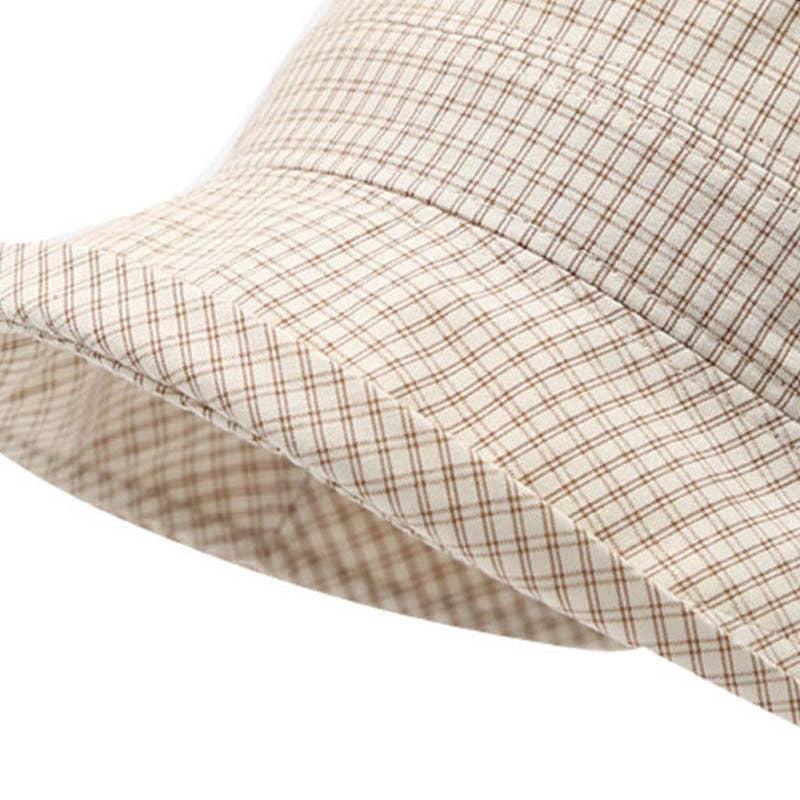 Khaki Plaid Bowknot Wide Brim Bucket Hat