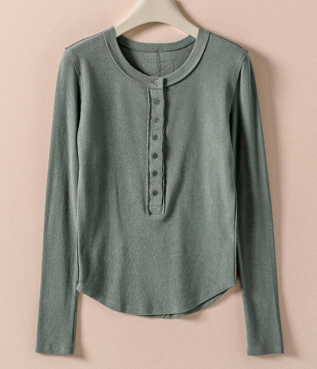 Ribbed Henley Long Sleeve Top - 3 colors