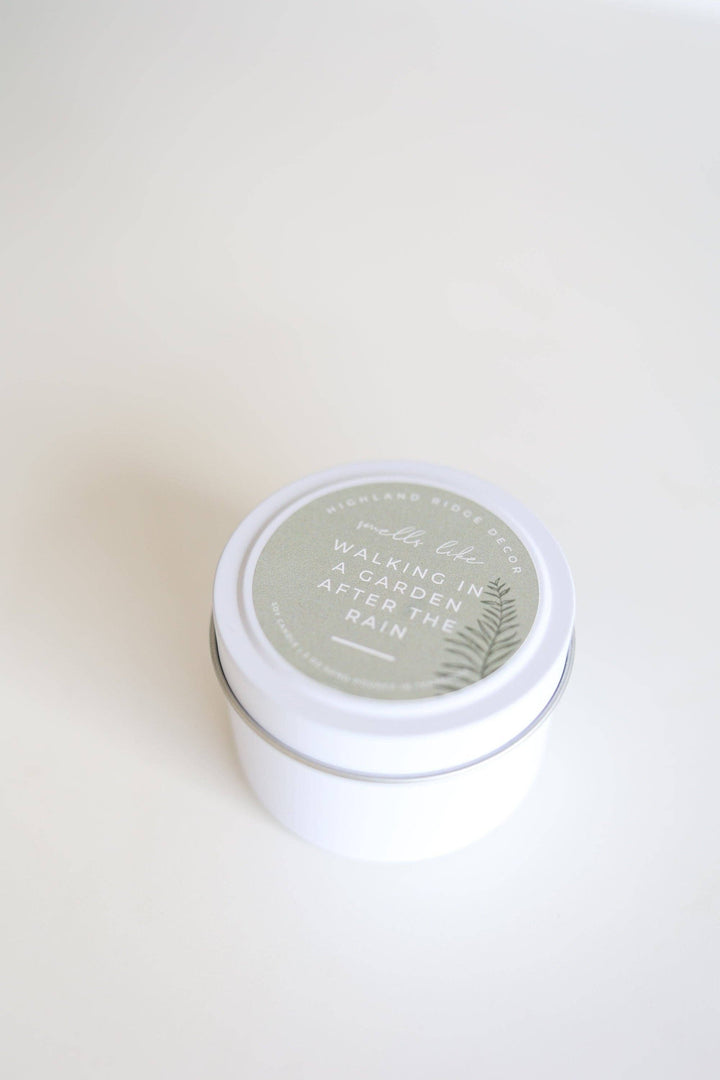 Walking In A Garden After The Rain Candle Tin