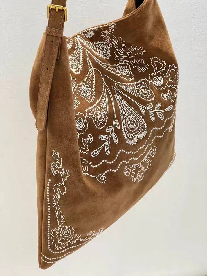 Boho Embroidered Large Capacity Suede Shoulder Bag