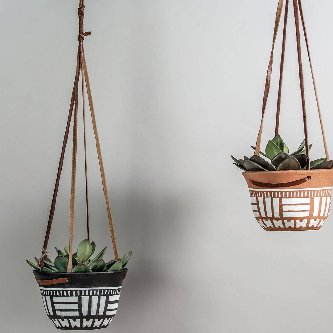 Hanging Planter Pot Terracotta & Leather home decor boho rustic
