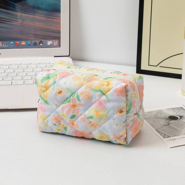 Colorful Floral Quilted Cosmetic Bag