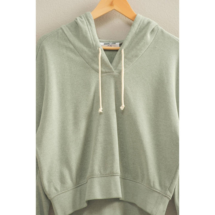 V-Neck Long Sleeve Crop Hoodie in Sage
