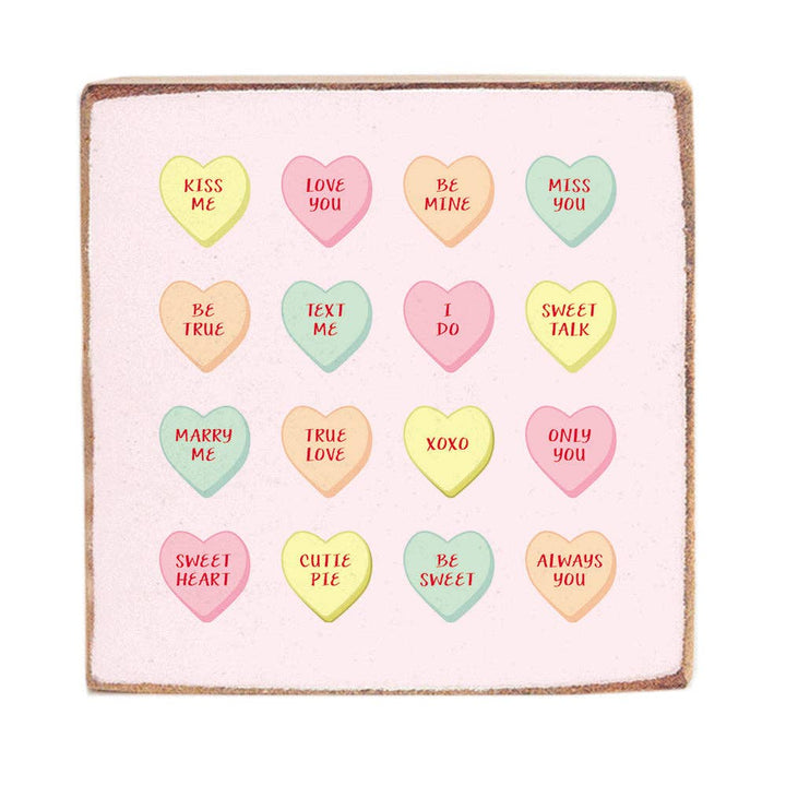 Conversation Hearts Decorative Square Block Sign