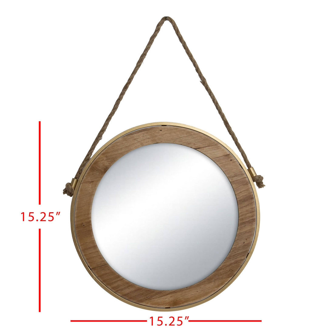 Copal Round Wall Mirror w/ Gold Edge & Jute Hanger