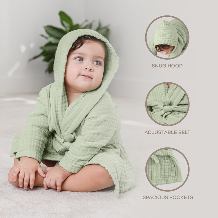 Sage Muslin Bath Robe for Kids by Comfy Cubs