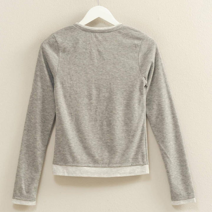 Long Sleeve Contrasting Top in Brown or Gray