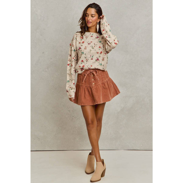 Mineral Wash Cord Flared Mini Skirt