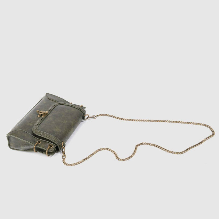 Retro Inspired Antique Green Leather Bag