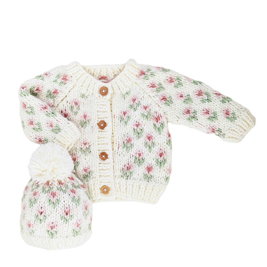 Bitty Blooms White Cardigan Sweater