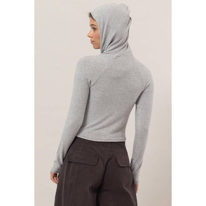 Brushed Rib Knit Hoodie Top