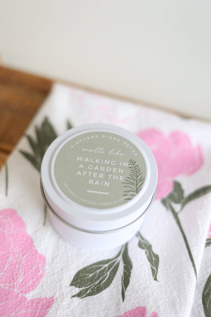 Walking In A Garden After The Rain Candle Tin
