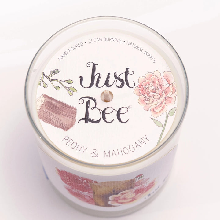 Peony & Mahogany Candle by Just Bee