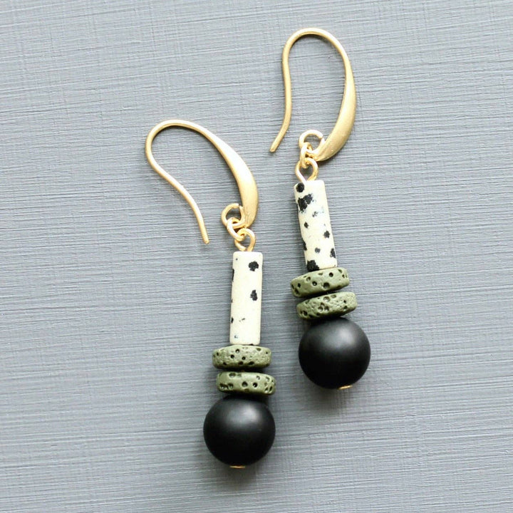 Dalmatian Jasper and Lava Rock Earrings
