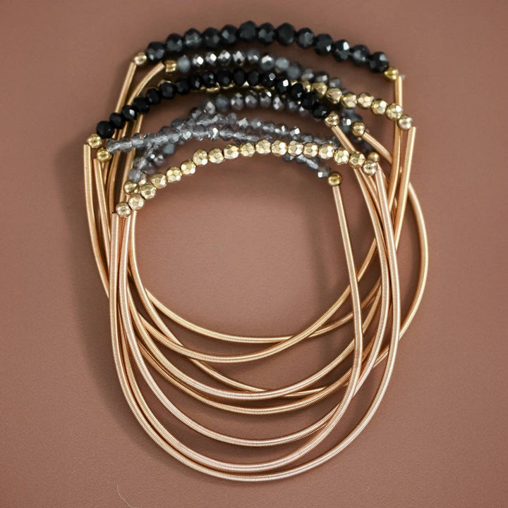 Boho Layered Spring Coil Guitar String Bracelet Set