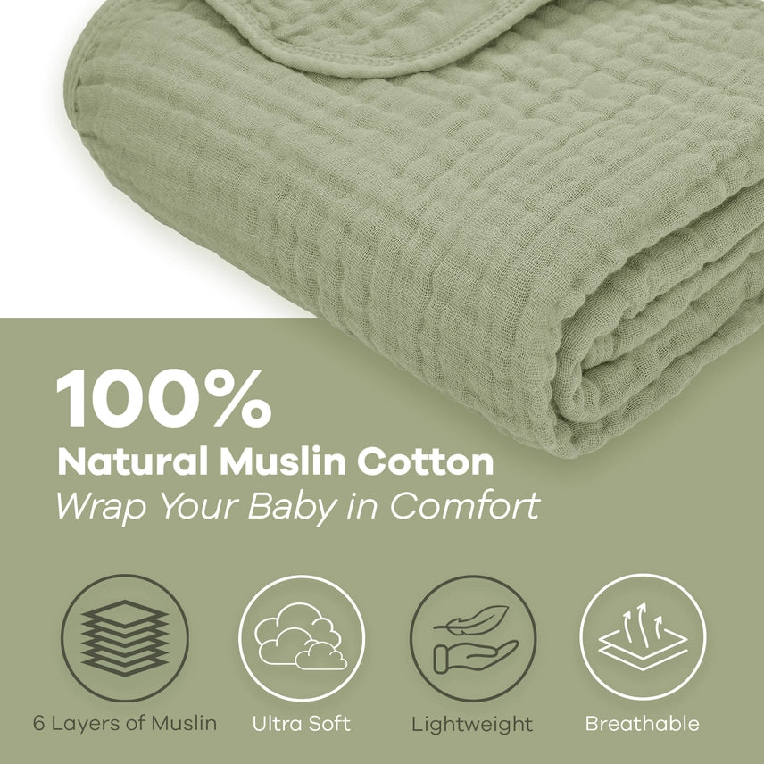 Sage Muslin Cotton Blankets by Comfy Cubs