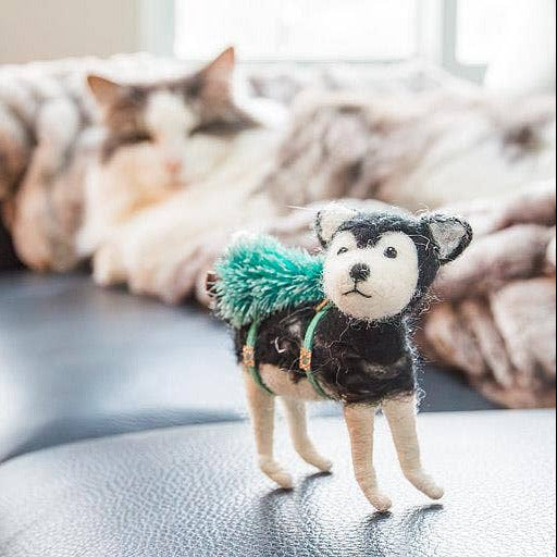 Husky with Tree Ornament-5"L
