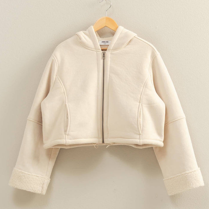 Sueded Hooded  Zip-Up Jacket