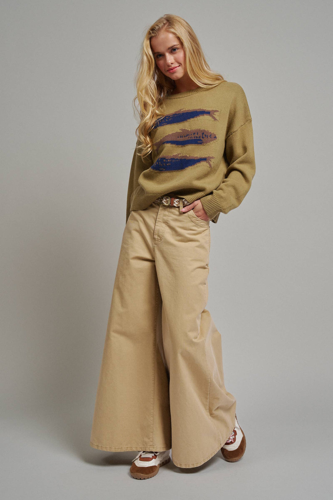 Olive Sardine Oversized Drop-Shoulder Sweater