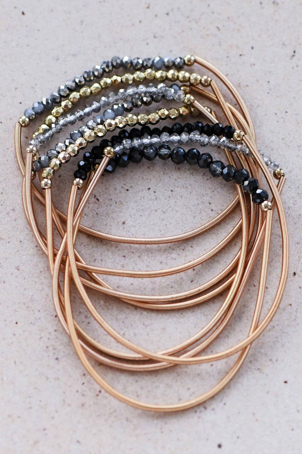 Boho Layered Spring Coil Guitar String Bracelet Set