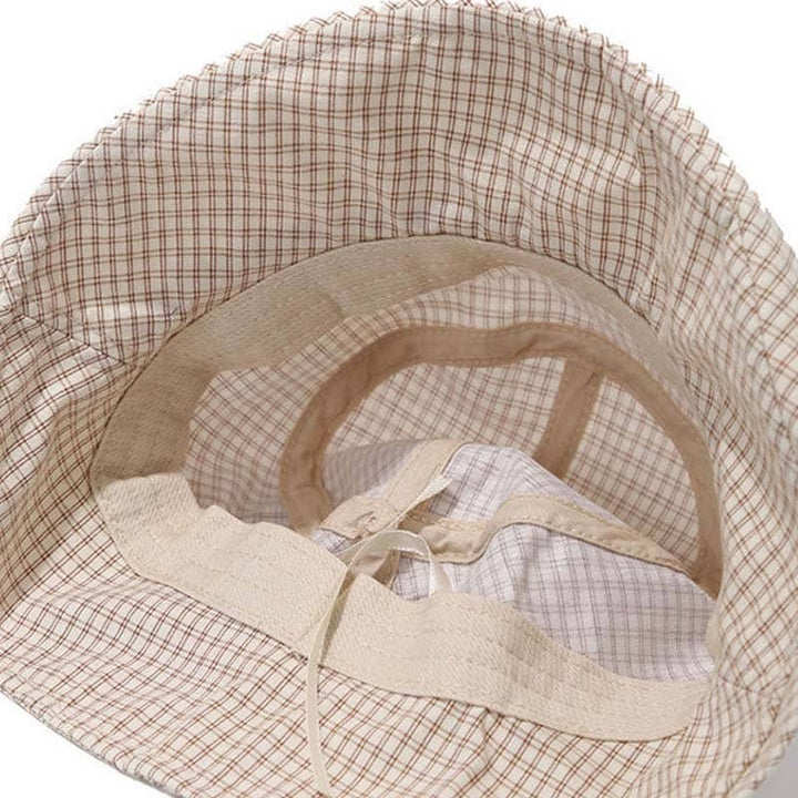 Khaki Plaid Bowknot Wide Brim Bucket Hat