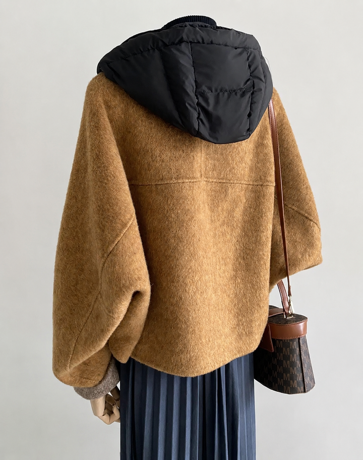 Nora 100% Wool Camel Hooded Jacket