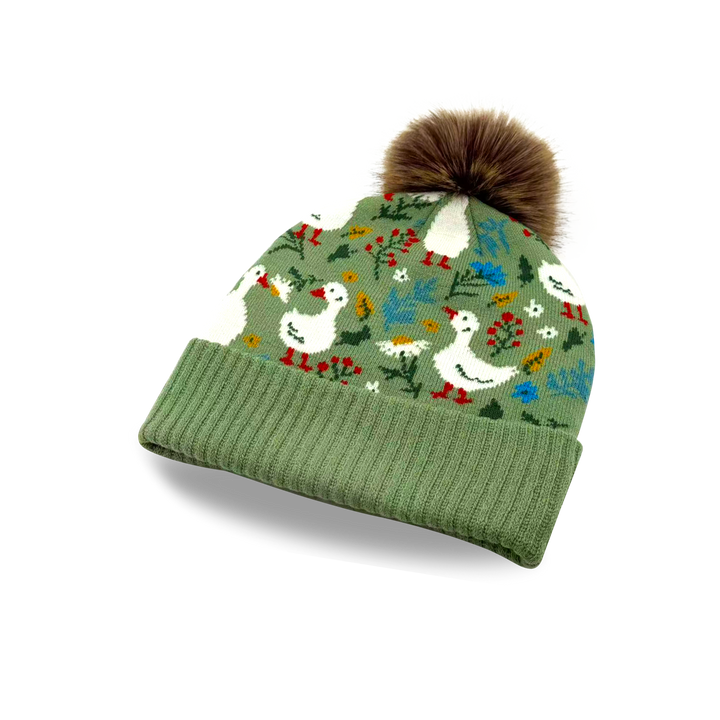 Kids Goose Pom Pom Knit Beanie