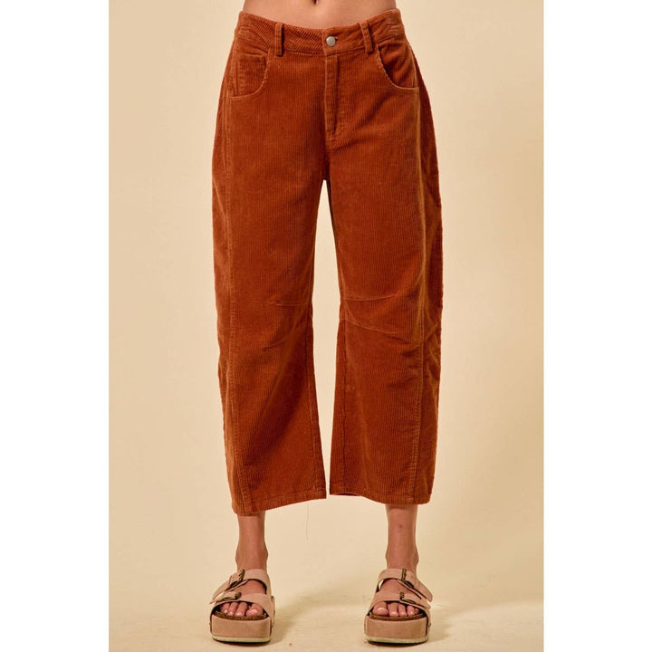 Mid Rise Cord Barrel Pants
