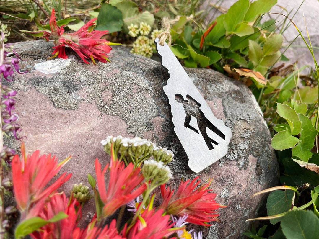 New Hampshire State Hiker Raw Steel Metal Ornament