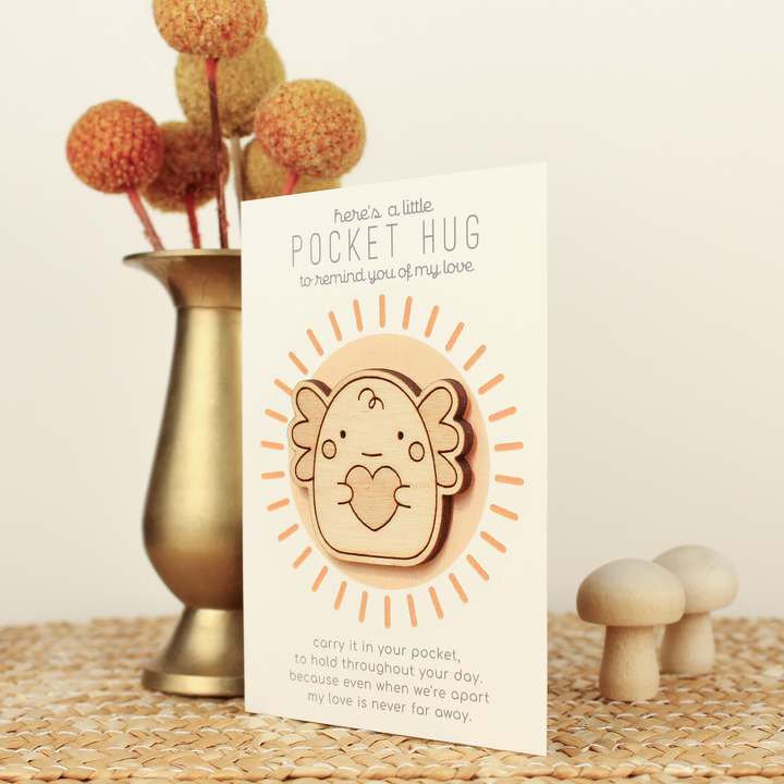 Wooden Axolotl Pocket Hug "Thinking of You" Gift