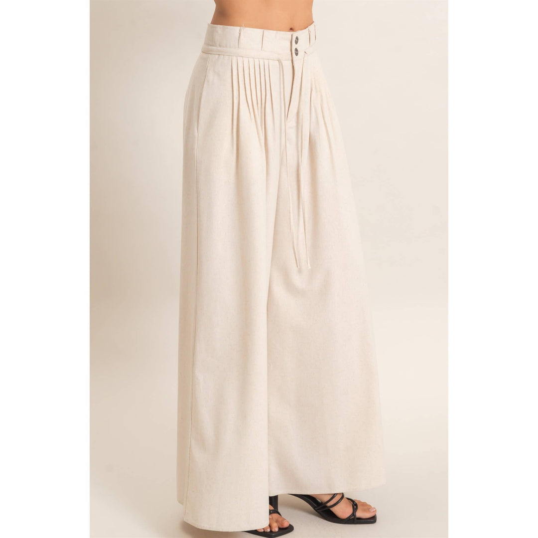Oatmeal High-Waisted Pintuck Trousers