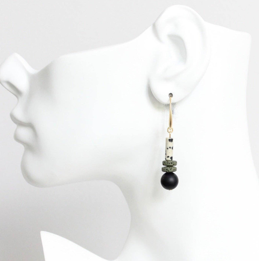 Dalmatian Jasper and Lava Rock Earrings