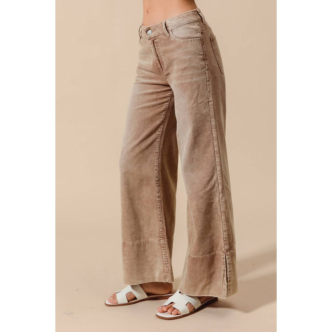 Wide Leg Flared Washed Cord Pants - Taupe or Sage