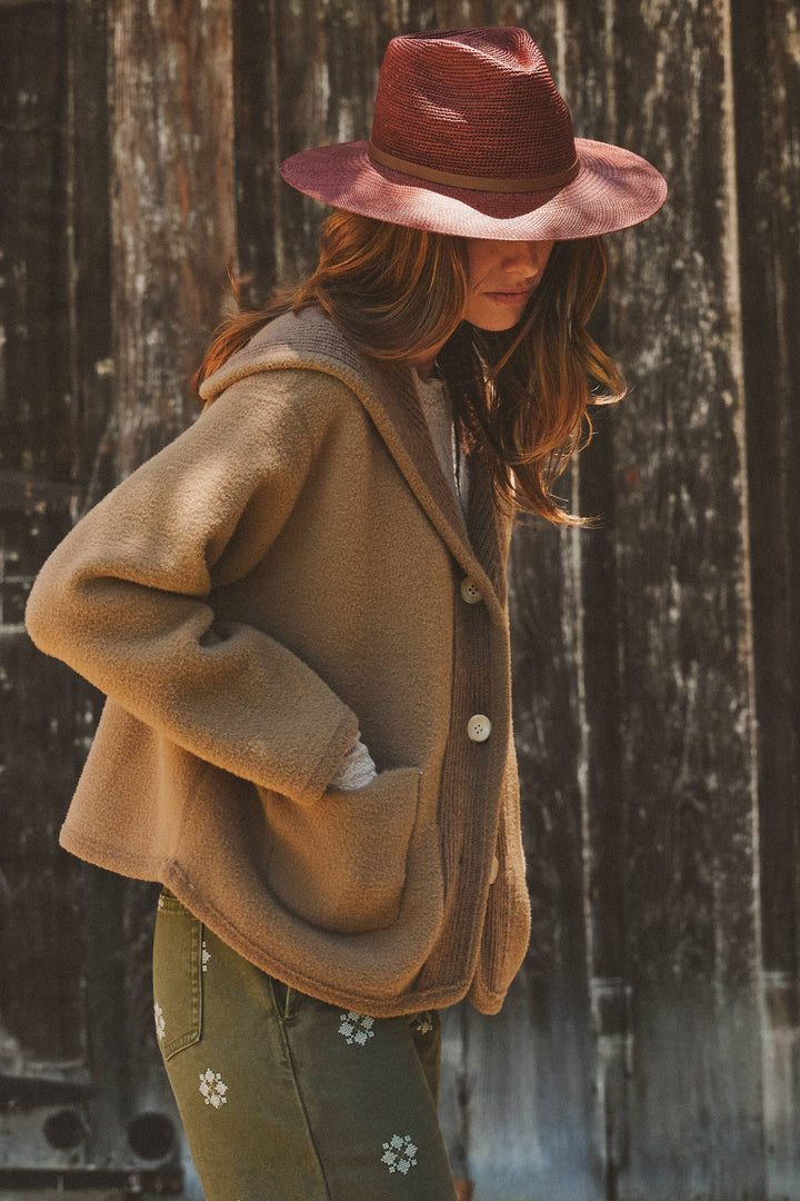 Camel Reversible Wool Blend Shawl Collar Coat